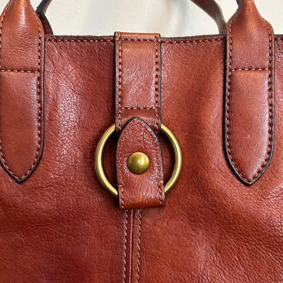 FRYE Ring Brown Cognac Leather Hobo Tote Purse - Picture 2 of 16
